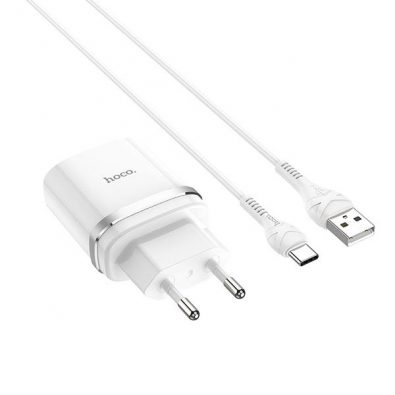 Hoco C12Q USB Wall Adapter & USB-C Cable White